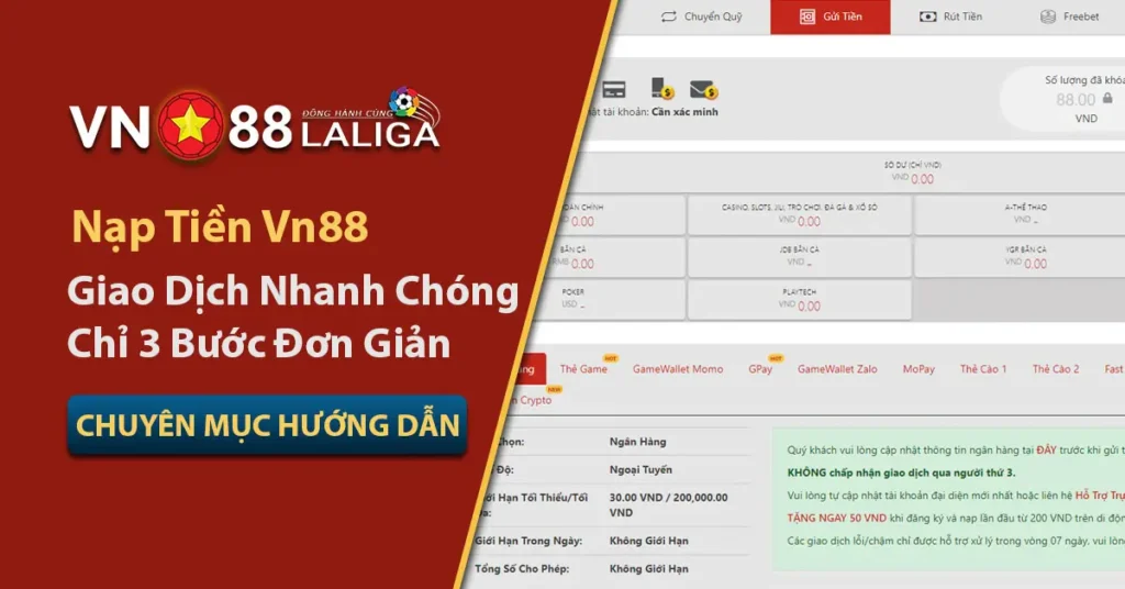 Nạp tiền Vn88 chỉ với 3 bước